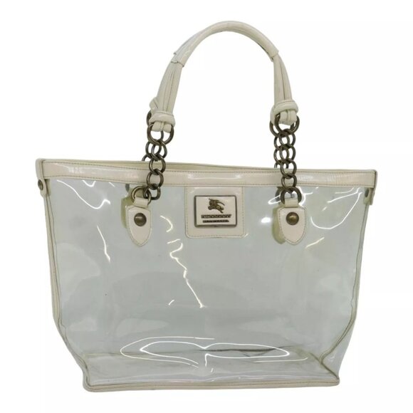 BURBERRY Blue Label Shoulder Bag Vinyl Clear White gold Auth 89239 - Picture 1 of 16